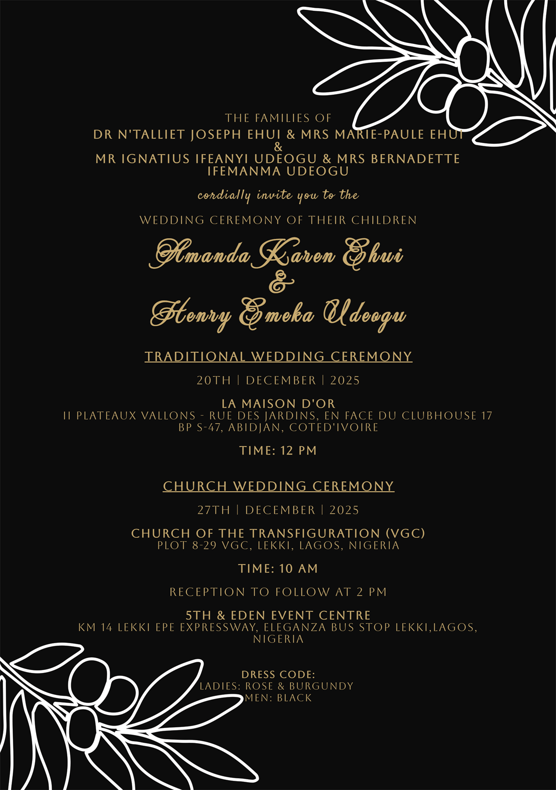 Wedding invitation back — ceremony details